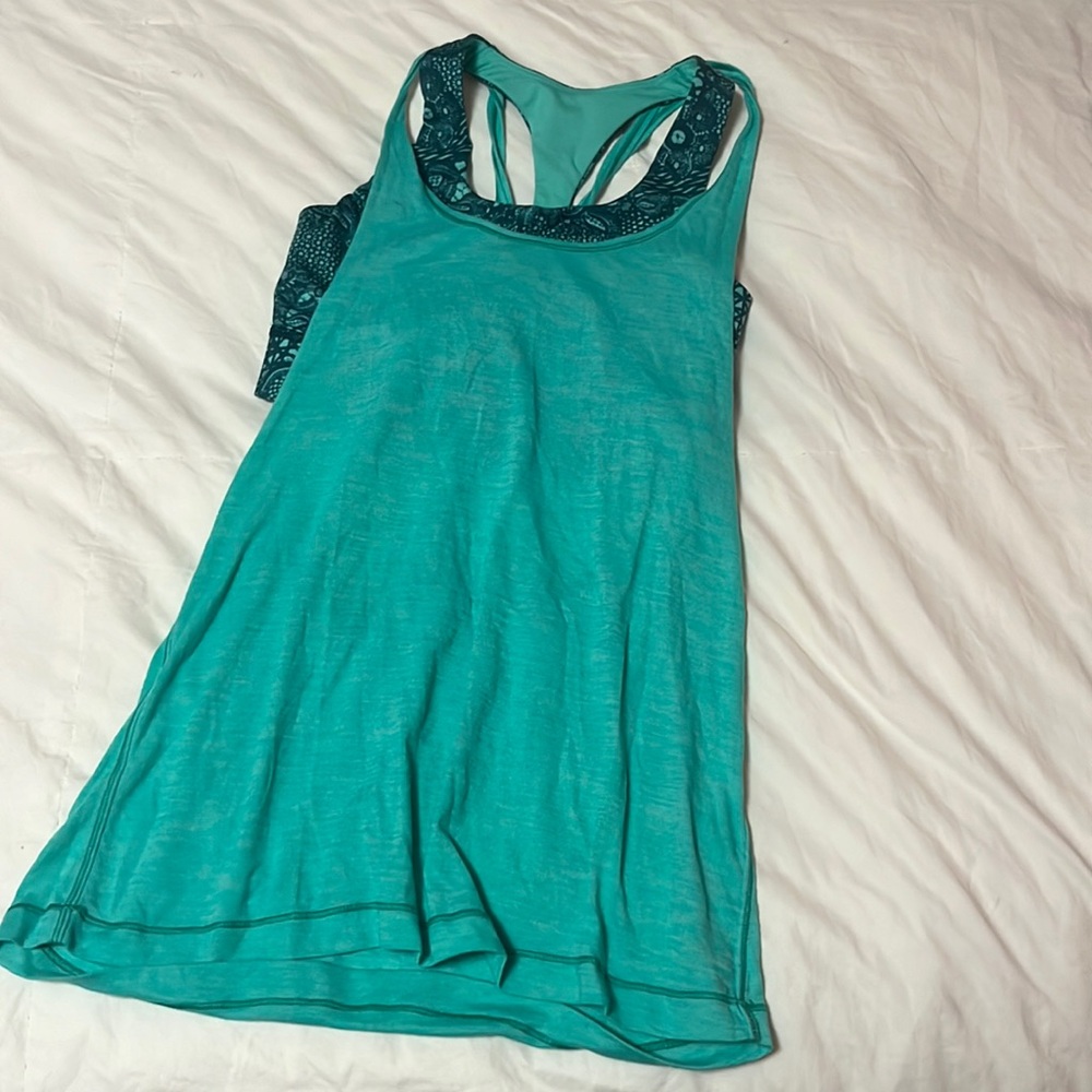 Teal/ mint multicolor Lululemon tank top with attached sports bra